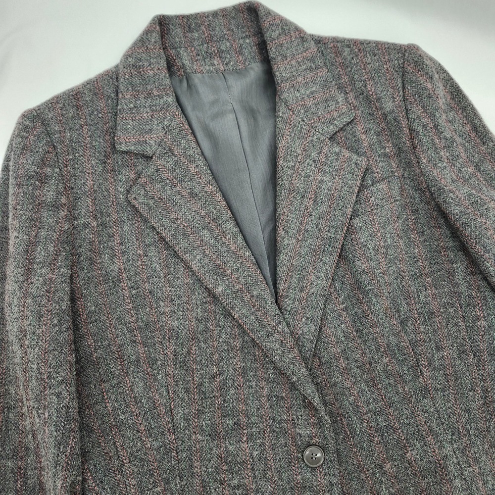 Vintage Gray‎ Pink Herringbone Tweed Blazer Womens Medium Tailored Smart Casual